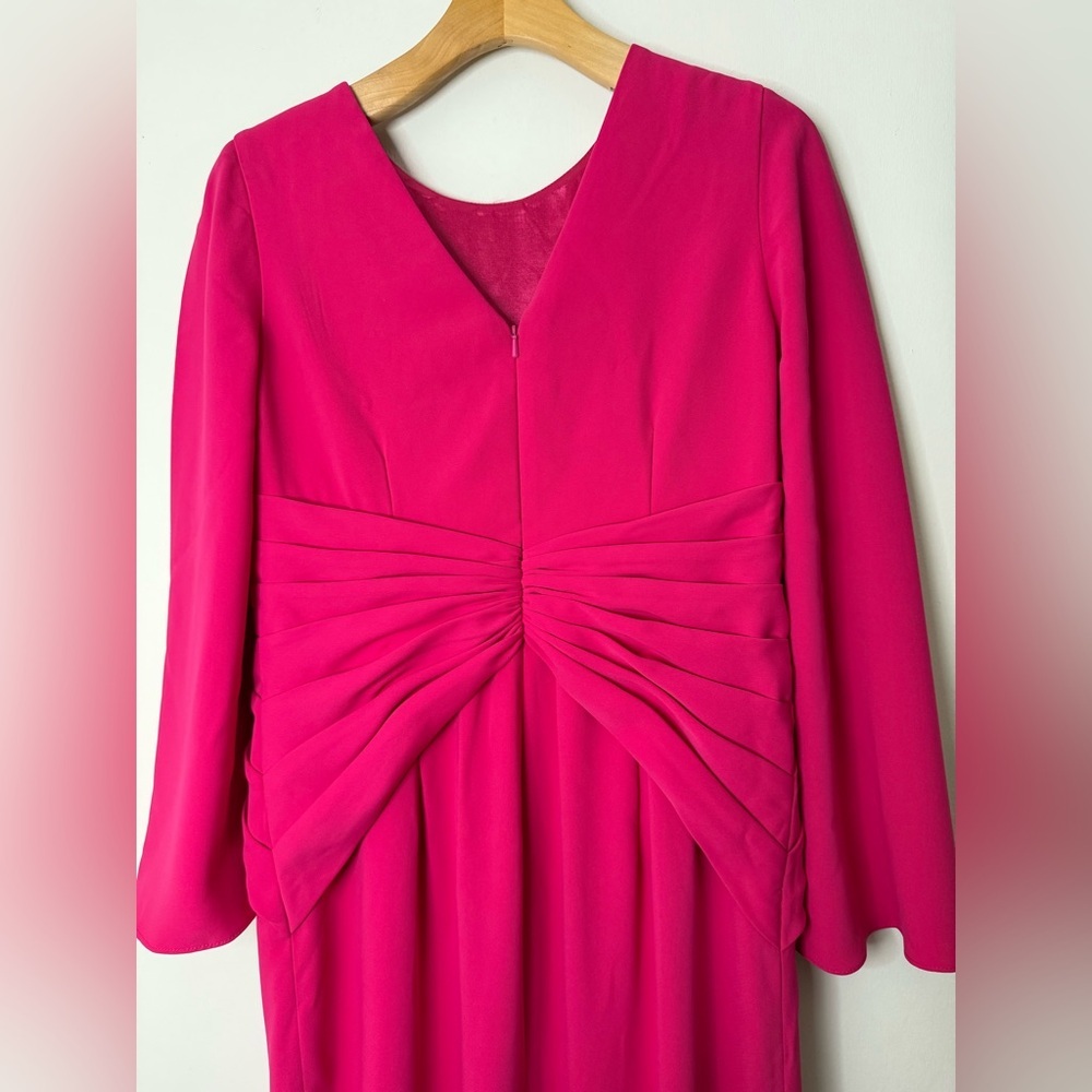 Theia twist knot front, hot pink, cape sleeve maxi gown, 10 - Picture 10 of 13